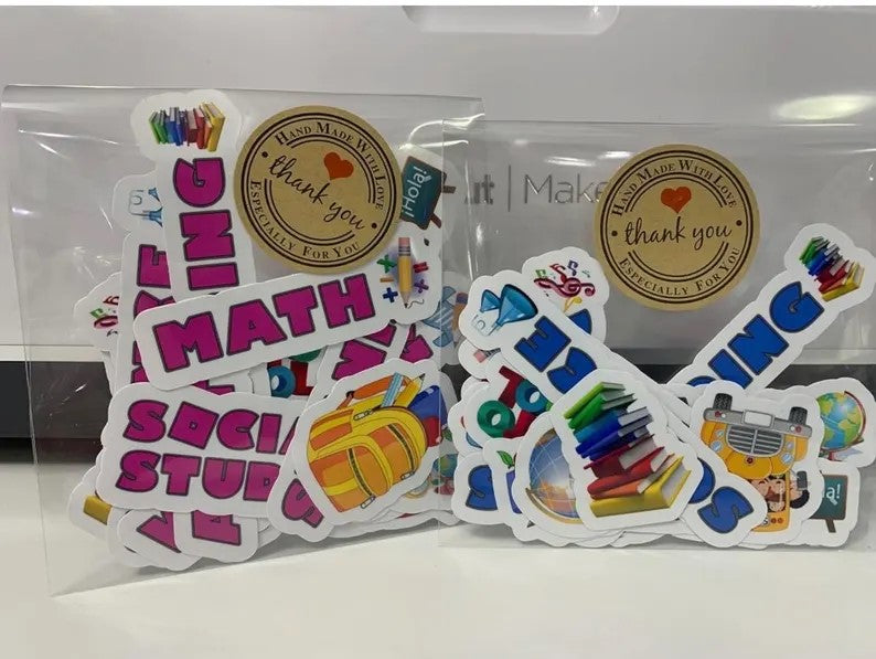 Gamer's Theme -Vinyl Stickers with Cute Subject to School, Waterproof stickers -Custom subject tags. (pkg of 15)