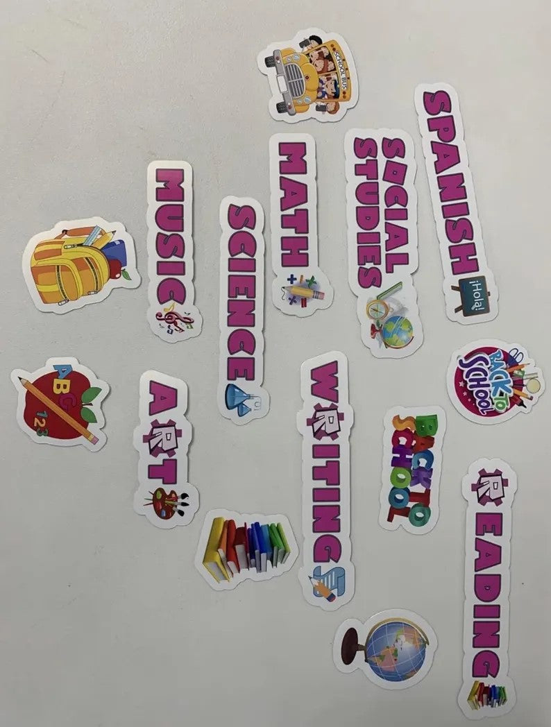 Gamer's Theme -Vinyl Stickers with Cute Subject to School, Waterproof stickers -Custom subject tags. (pkg of 15)