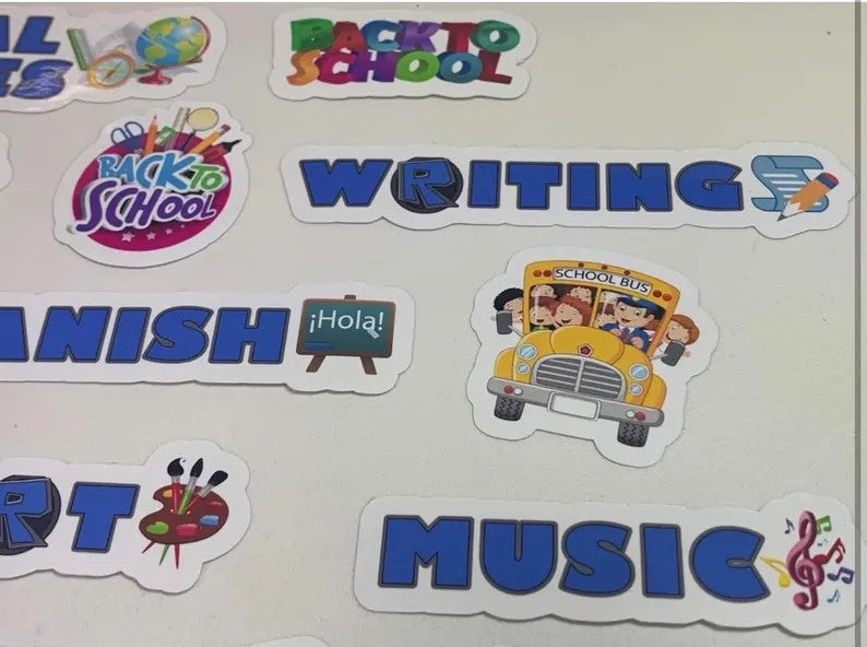 Gamer's Theme -Vinyl Stickers with Cute Subject to School, Waterproof stickers -Custom subject tags. (pkg of 15)