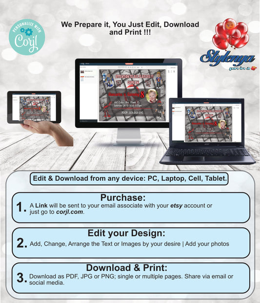 Editable and Printable Gamers Boy Happy Birthday Party Invitation Card, Digital Stylenya