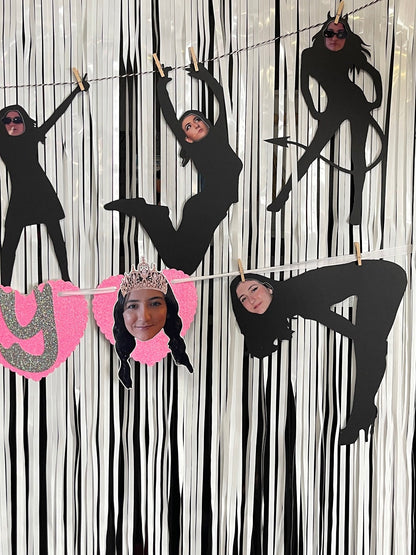 Black Funny Silhouette for Birthday Girls, Black Silhouette Decoration, Custom Silhouette Decoration with Youth Girl Face (Package of 9)