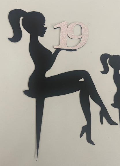 Sitting girl cake silhouette, girl silhouette, black cake topper, glamour girl, girl birthday decor, silhouette topper