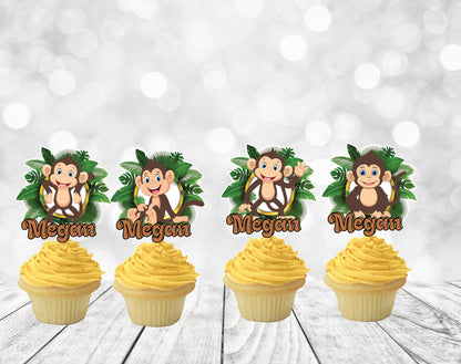 Cute Monkeys Cupcake Toppers, Monkeys Party Decoration, Little Monkeys Party (package of 12)
