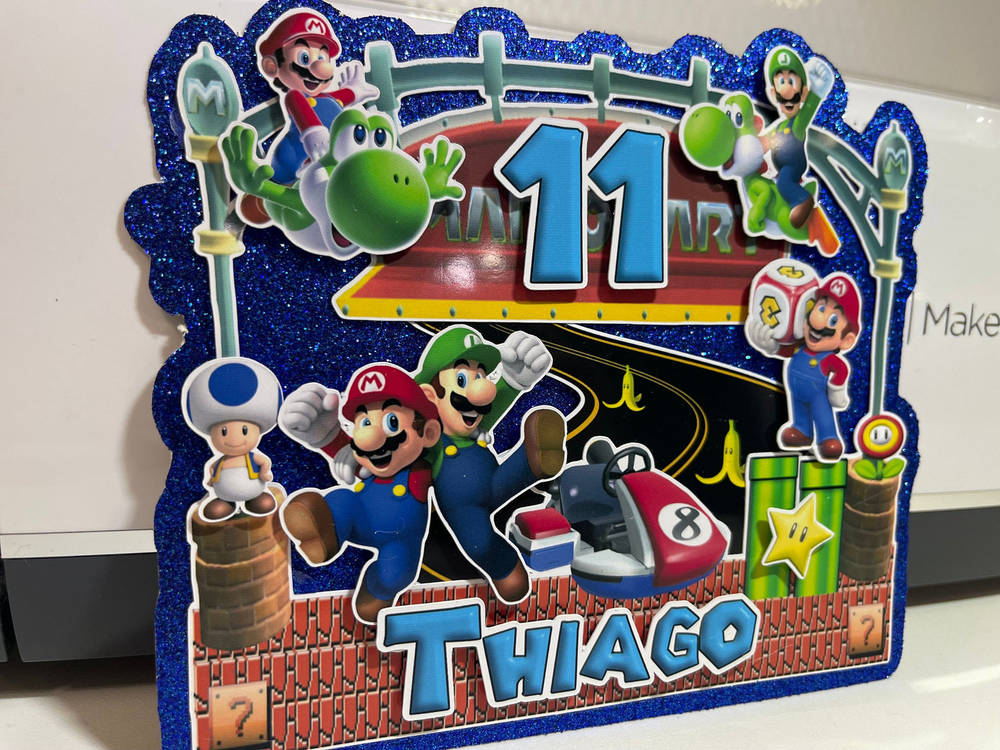 Gamer Boy Style Mario Cake Topper 3D Decoration, Gamer Boy Style Mario Happy Birthday Party Decoration