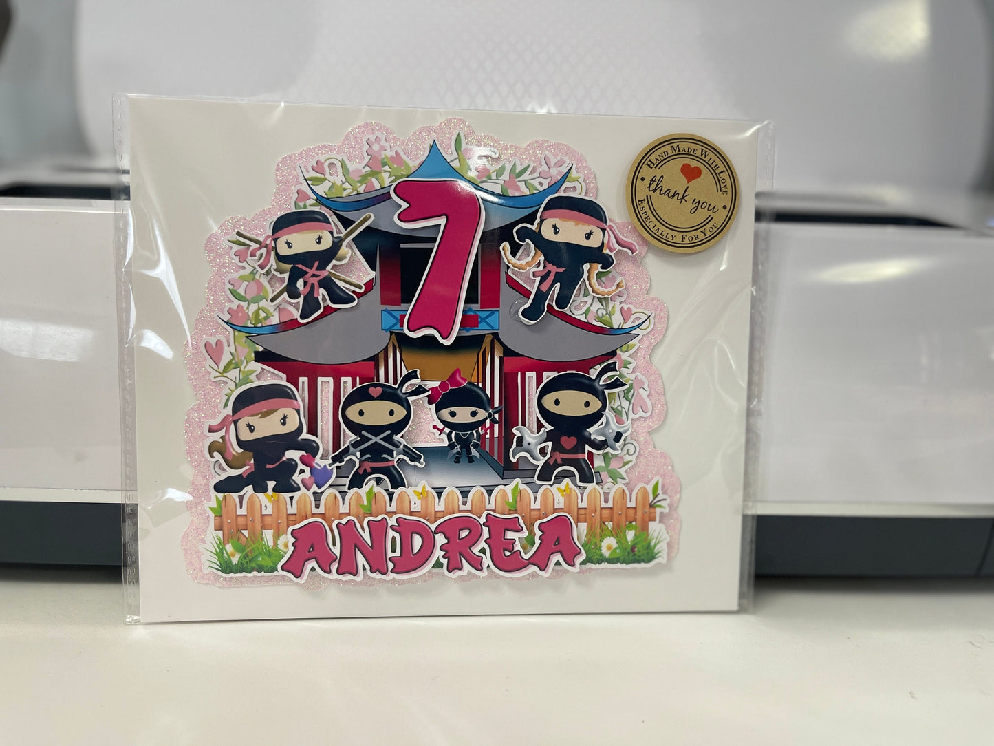 Cute Ninja Girls Cake Topper 3D Decoration, Ninja Girls Happy Birthday Party Decoration