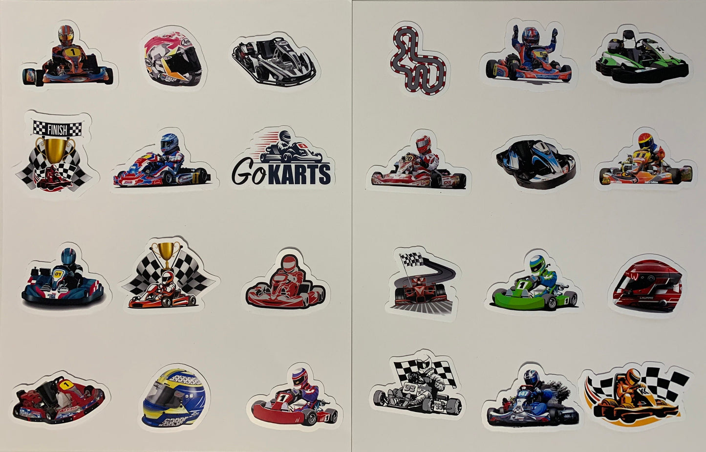 Go Kart Stickers Package, aesthetic gifts for kid's party, vinyl stickers for laptop and notebook: (24 pieces)