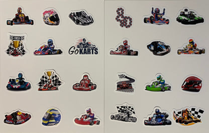 Go Kart Stickers Package, aesthetic gifts for kid's party, vinyl stickers for laptop and notebook: (24 pieces)