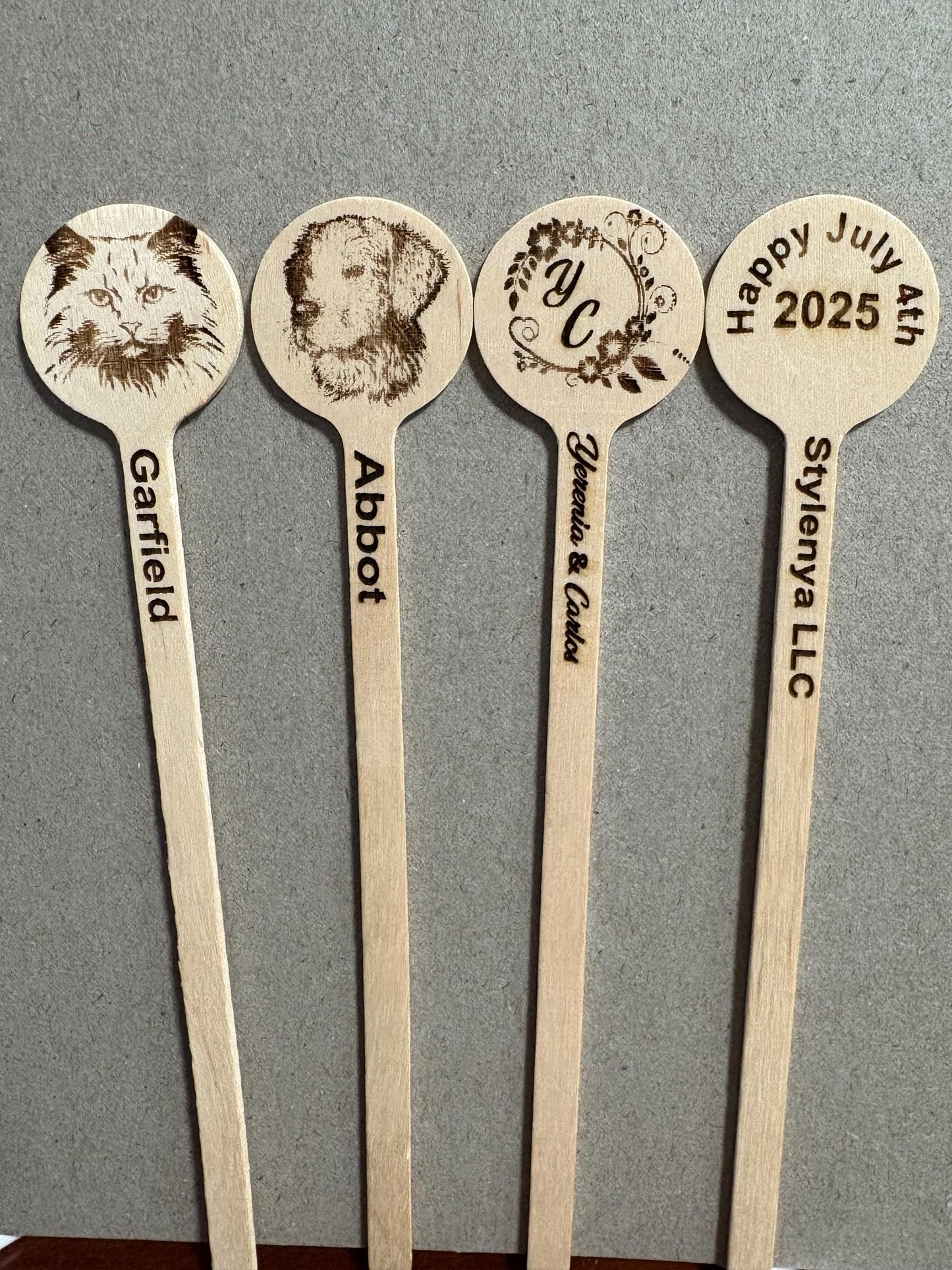 Custom Wooden Drink Stirrers – Eco-Friendly Engraved Cocktail Sticks – Sets of 25, 50, 100+