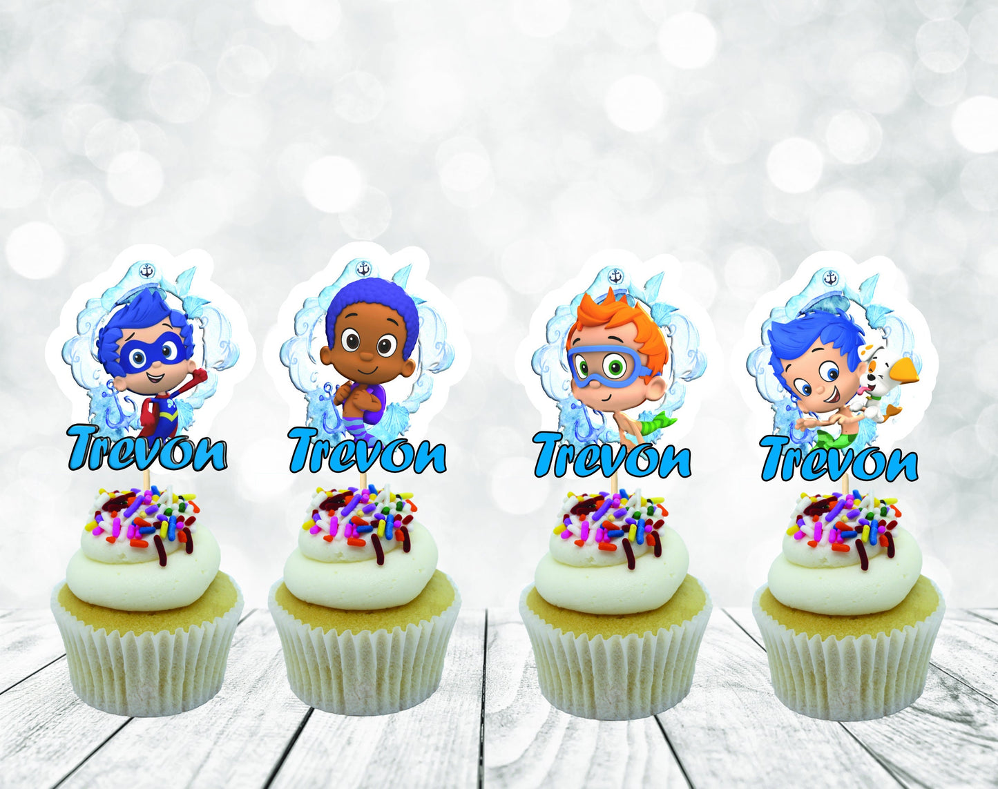 Cute Happy Bubbles Friends Cupcake Toppers for Boys, Baby Bubbles Friends Party Decoration, Little Friends Party for Boys (package of 12)
