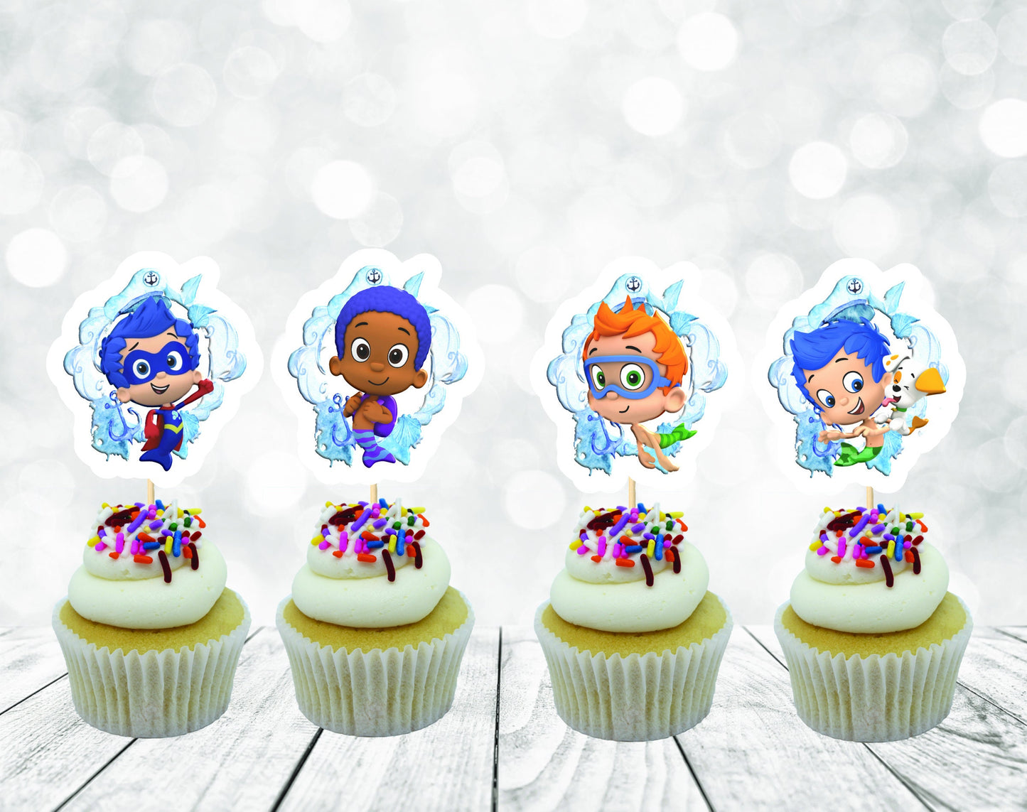 Cute Happy Bubbles Friends Cupcake Toppers for Boys, Baby Bubbles Friends Party Decoration, Little Friends Party for Boys (package of 12)