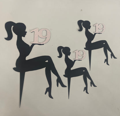 Sitting girl cake silhouette, girl silhouette, black cake topper, glamour girl, girl birthday decor, silhouette topper