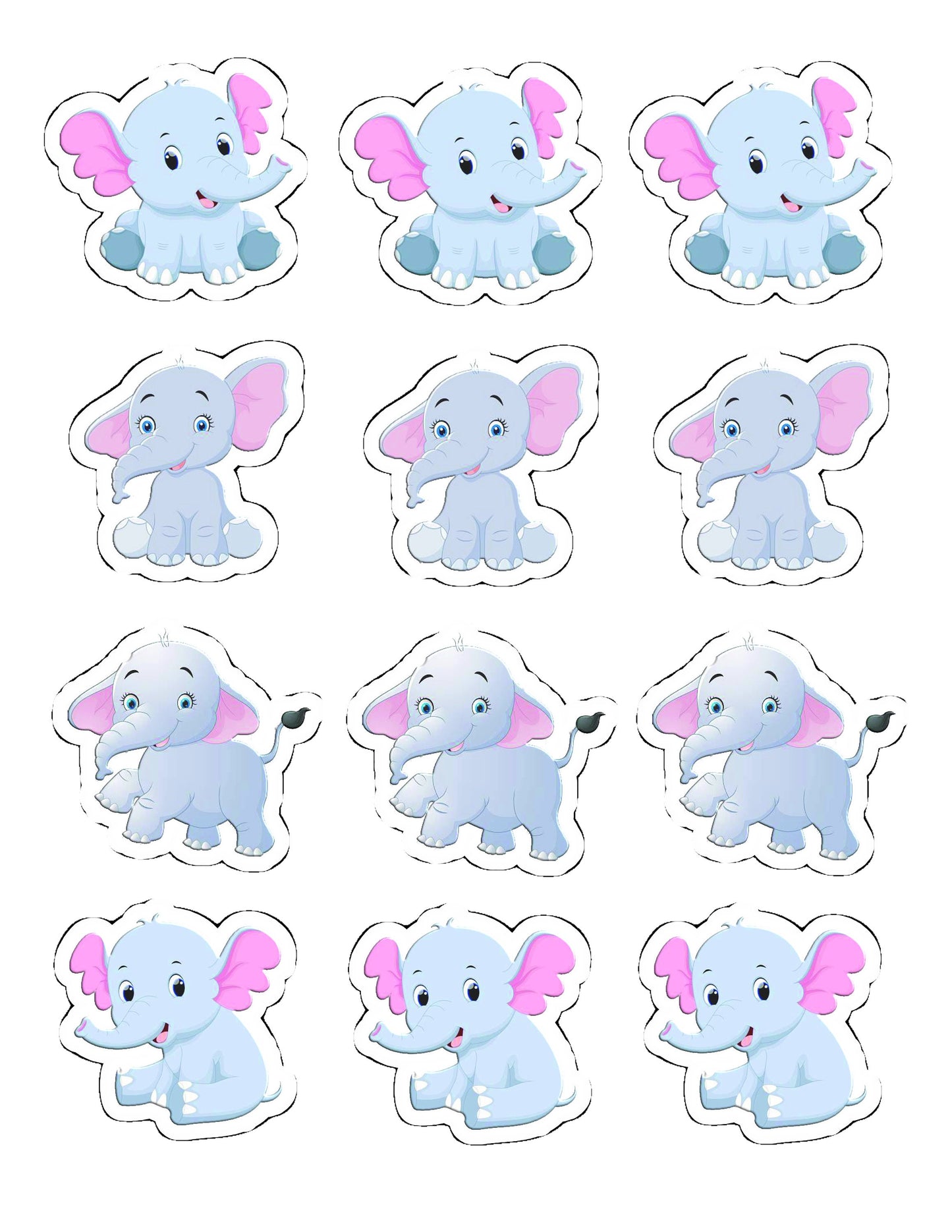 Elephants Cupcake Toppers for Girls (package of 12) Digital Version