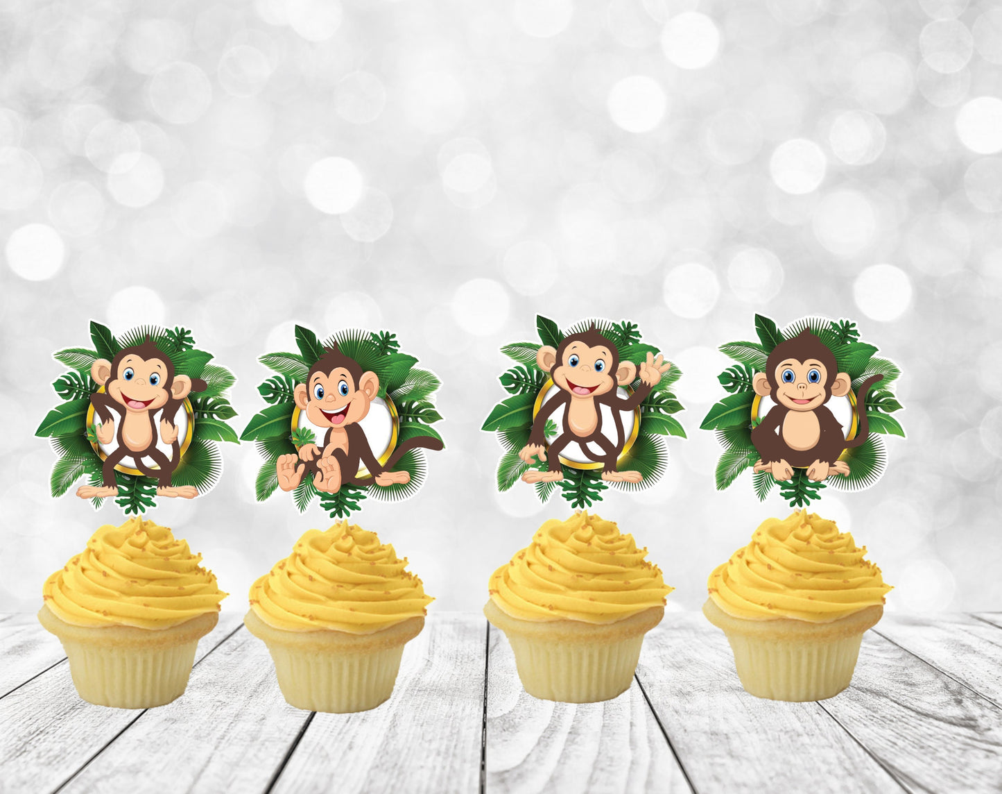 Cute Monkeys Cupcake Toppers, Monkeys Party Decoration, Little Monkeys Party (package of 12)