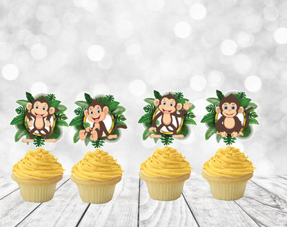 Cute Monkeys Cupcake Toppers, Monkeys Party Decoration, Little Monkeys Party (package of 12)
