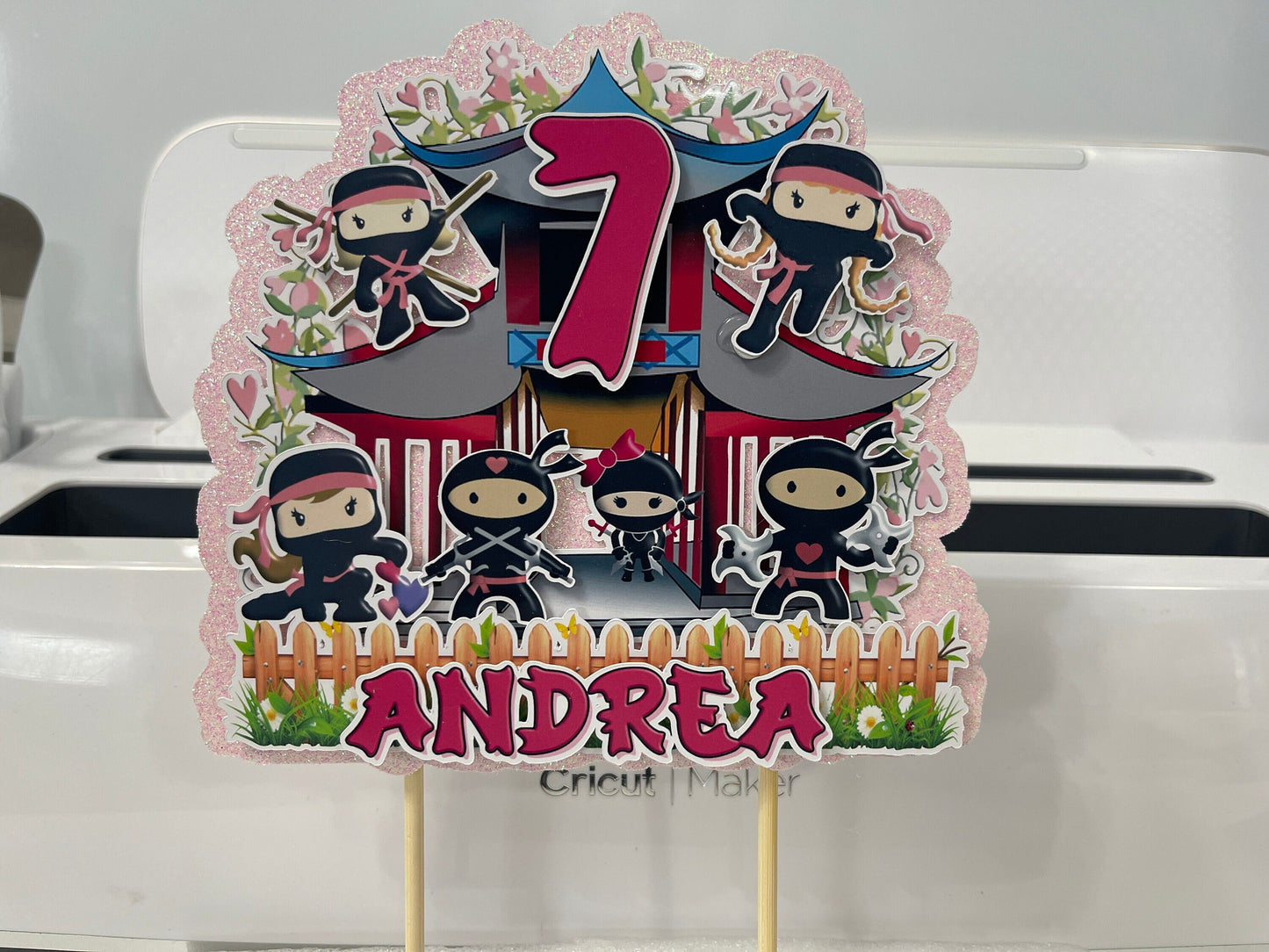 Cute Ninja Girls Cake Topper 3D Decoration, Ninja Girls Happy Birthday Party Decoration