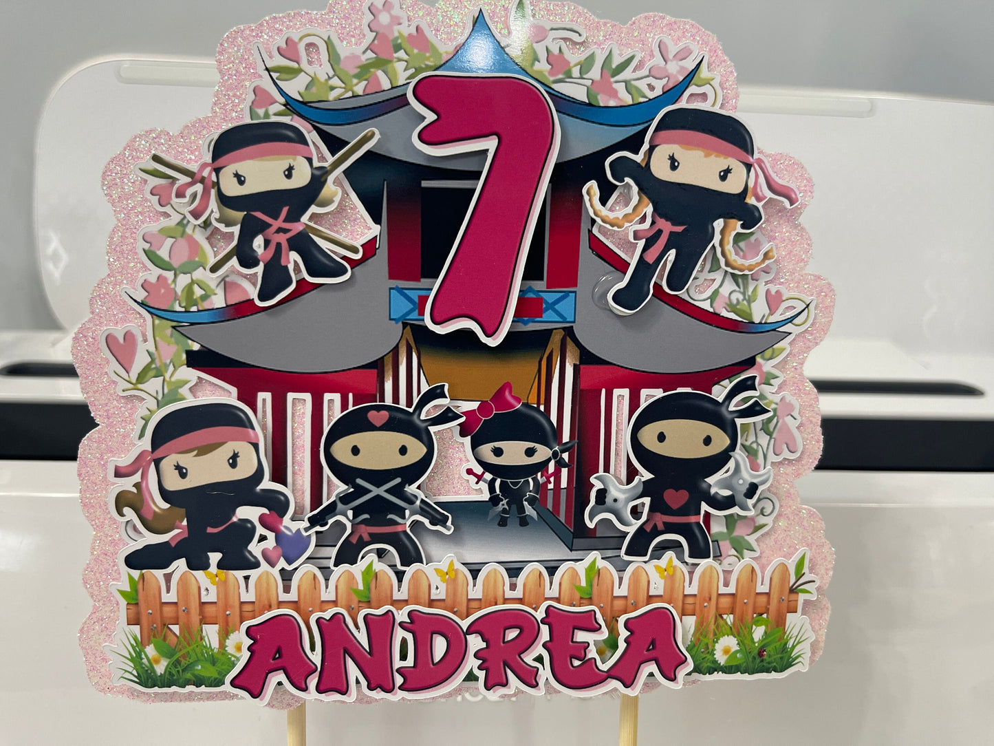 Cute Ninja Girls Cake Topper 3D Decoration, Ninja Girls Happy Birthday Party Decoration