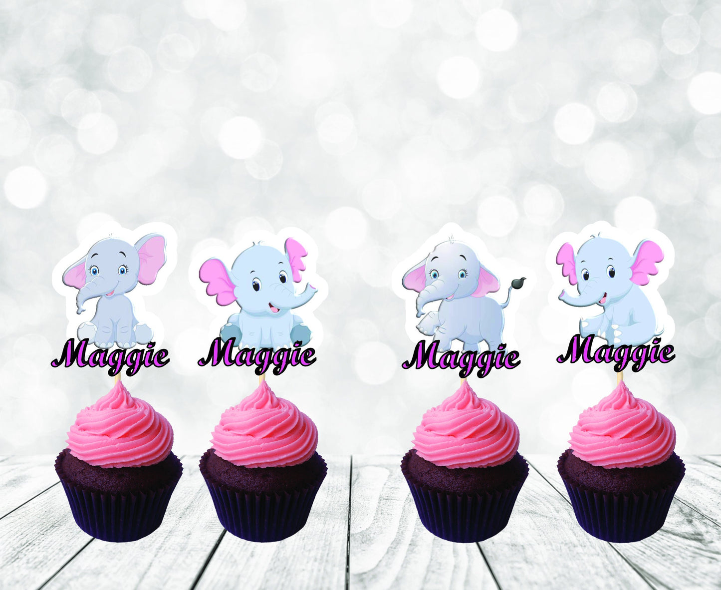 Cute Elephants Cupcake Toppers for Girls, Elephants Party Decoration, Little Elephants Party for Girls (package of 12)