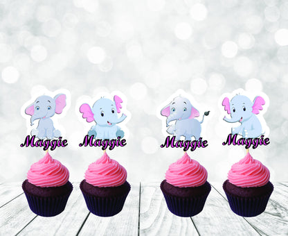 Cute Elephants Cupcake Toppers for Girls, Elephants Party Decoration, Little Elephants Party for Girls (package of 12)