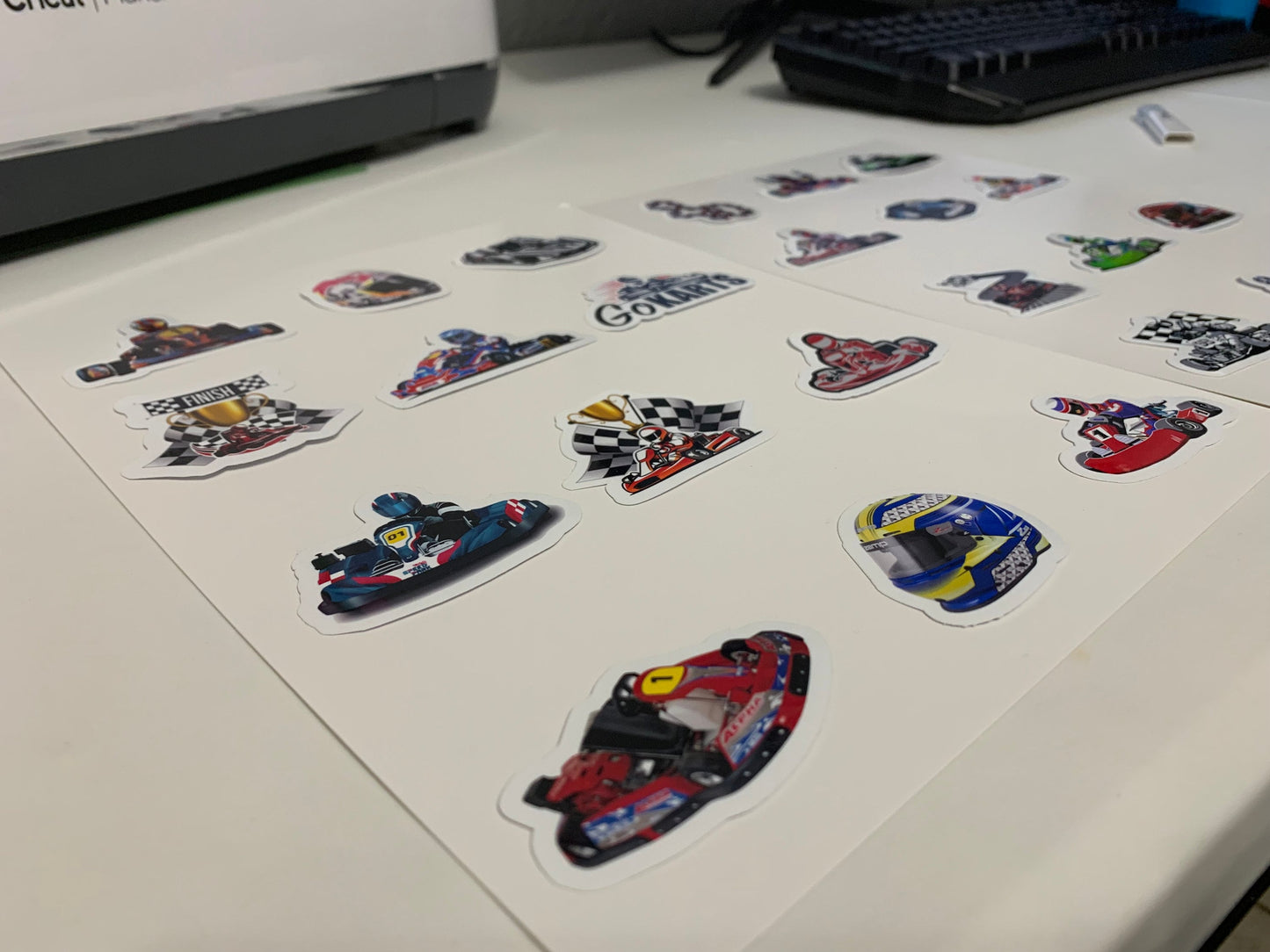 Go Kart Stickers Package, aesthetic gifts for kid's party, vinyl stickers for laptop and notebook: (24 pieces)