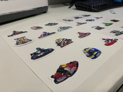 Go Kart Stickers Package, aesthetic gifts for kid's party, vinyl stickers for laptop and notebook: (24 pieces)