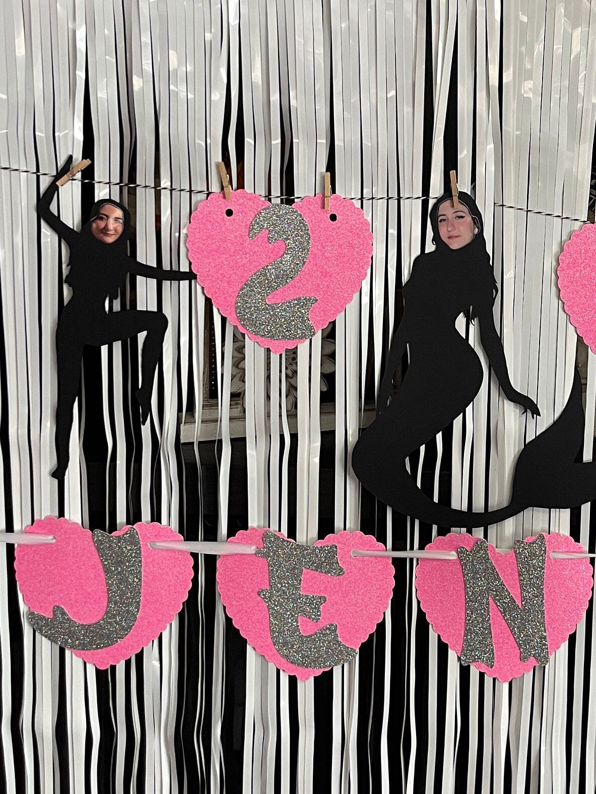 Black Funny Silhouette for Birthday Girls, Black Silhouette Decoration, Custom Silhouette Decoration with Youth Girl Face (Package of 9)