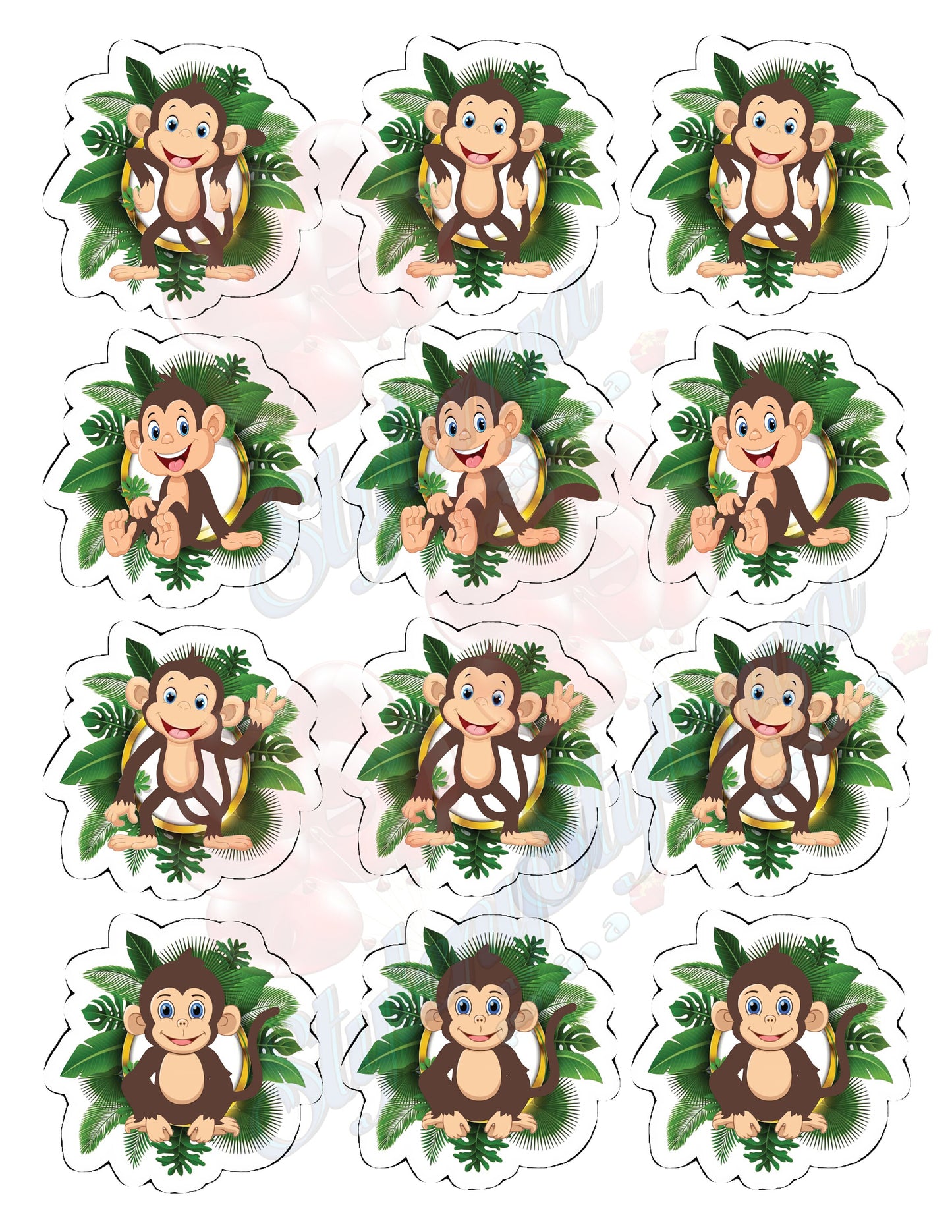 Cute Monkeys Cupcake Toppers (package of 12) Digital Version