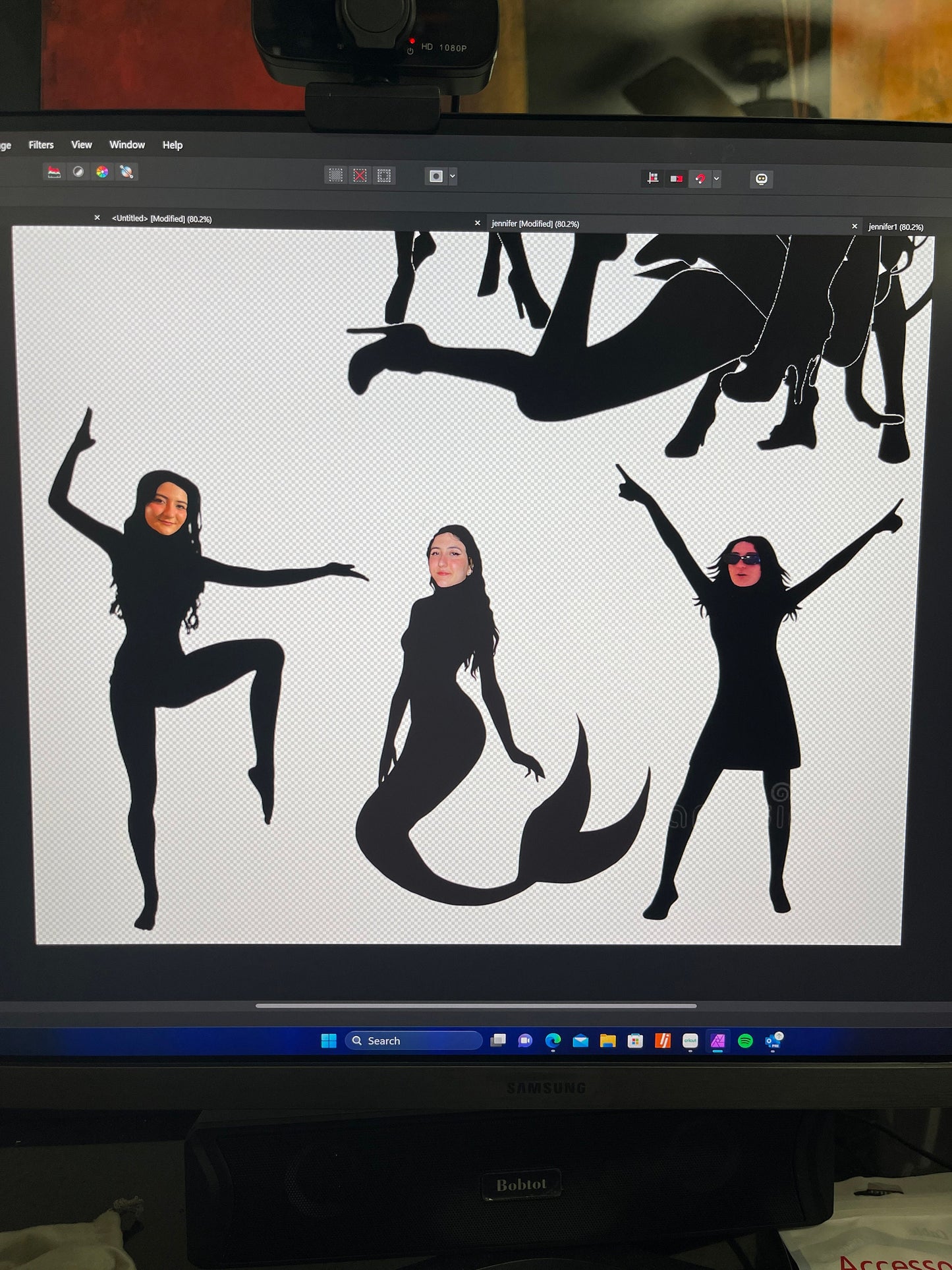 Black Funny Silhouette for Birthday Girls, Black Silhouette Decoration, Custom Silhouette Decoration with Youth Girl Face (Package of 9)