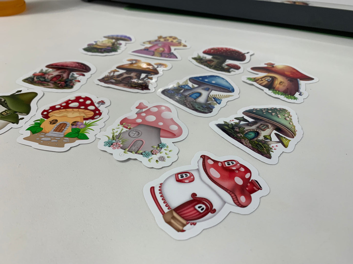 Cute Mushroom Homes Stickers Package, aesthetic gifts for any party, vinyl stickers for laptop and notebook: (12 pieces)