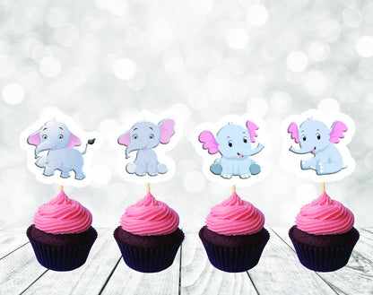 Cute Elephants Cupcake Toppers for Girls, Elephants Party Decoration, Little Elephants Party for Girls (package of 12)