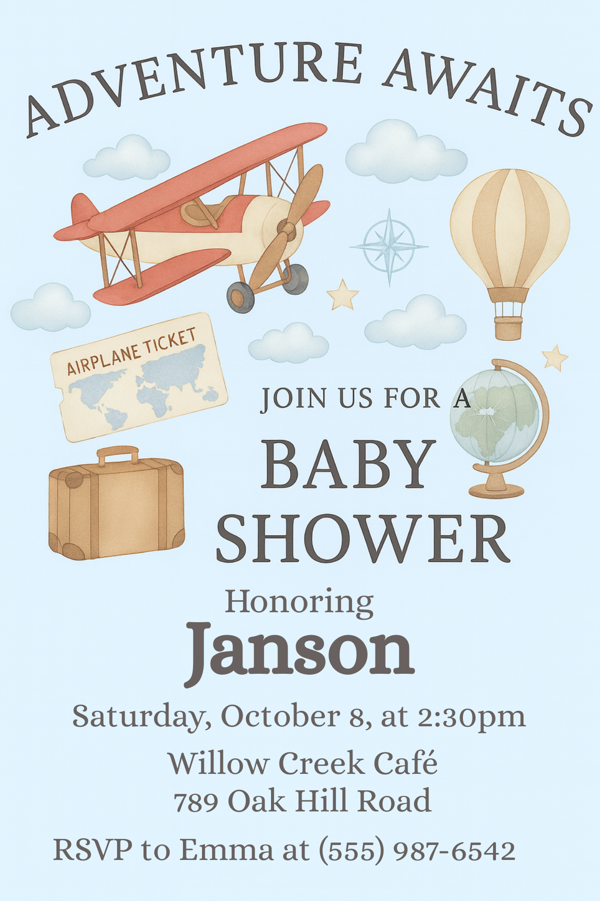 Aventure Await Invitation Card, Baby Shower Customized Invitation (Digital Download)