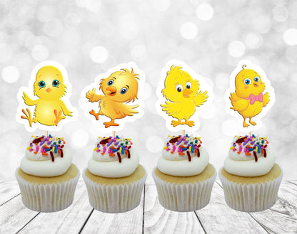 Cute Chickens Cupcake Toppers, Chickens Party Decoration, Little Chickens Party (package of 12)