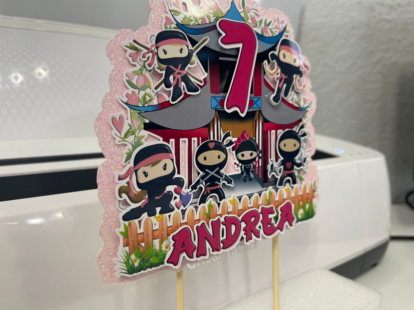 Cute Ninja Girls Cake Topper 3D Decoration, Ninja Girls Happy Birthday Party Decoration
