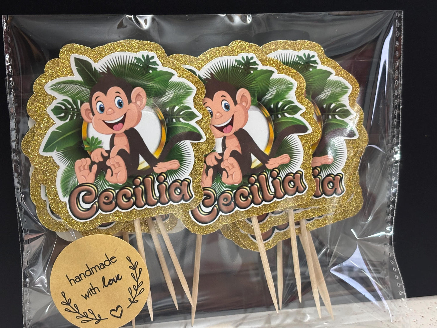 Cute Monkeys Cupcake Toppers, Monkeys Party Decoration, Little Monkeys Party (package of 12)