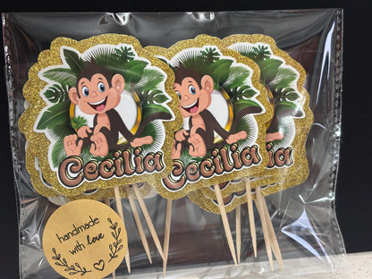 Cute Monkeys Cupcake Toppers, Monkeys Party Decoration, Little Monkeys Party (package of 12)