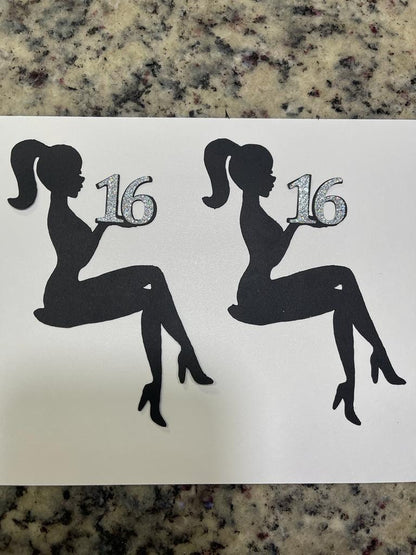 Sitting girl cake silhouette, girl silhouette, black cake topper, glamour girl, girl birthday decor, silhouette topper