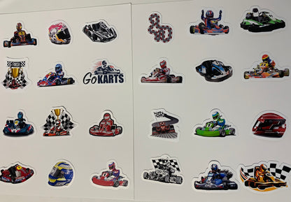 Go Kart Stickers Package, aesthetic gifts for kid's party, vinyl stickers for laptop and notebook: (24 pieces)
