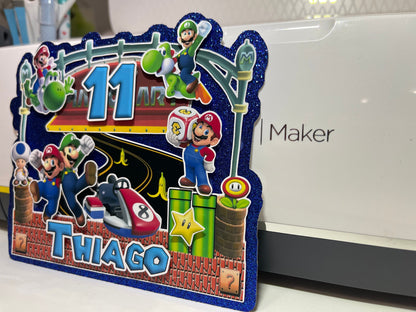 Gamer Boy Style Mario Cake Topper 3D Decoration, Gamer Boy Style Mario Happy Birthday Party Decoration