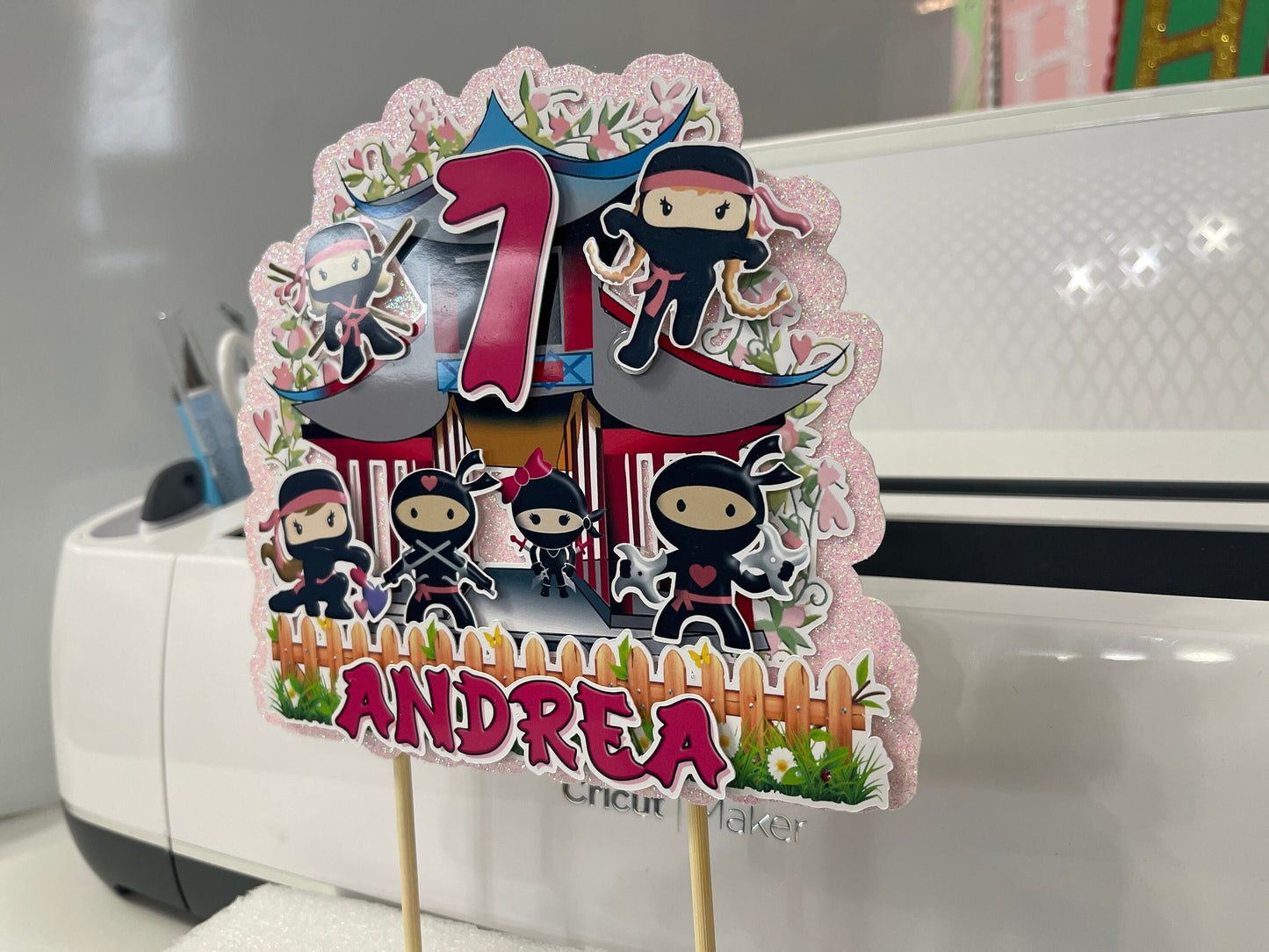 Cute Ninja Girls Cake Topper 3D Decoration, Ninja Girls Happy Birthday Party Decoration