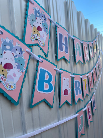 Squishmallow Happy Birthday Banner, Squishmallow Girls Party Decoration, Custom Happy Birthday Banner